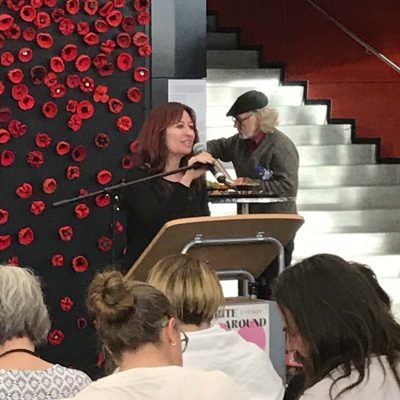 Announcing the winners of writing competition, which I judged, at Around The Murray writers' festival, 2019